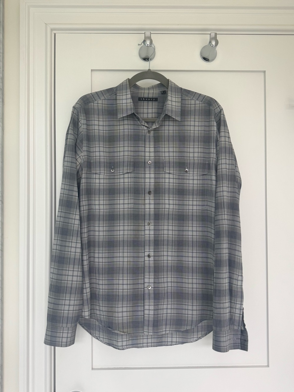 Men's Theory Gray Plaid Button-Up Shirt